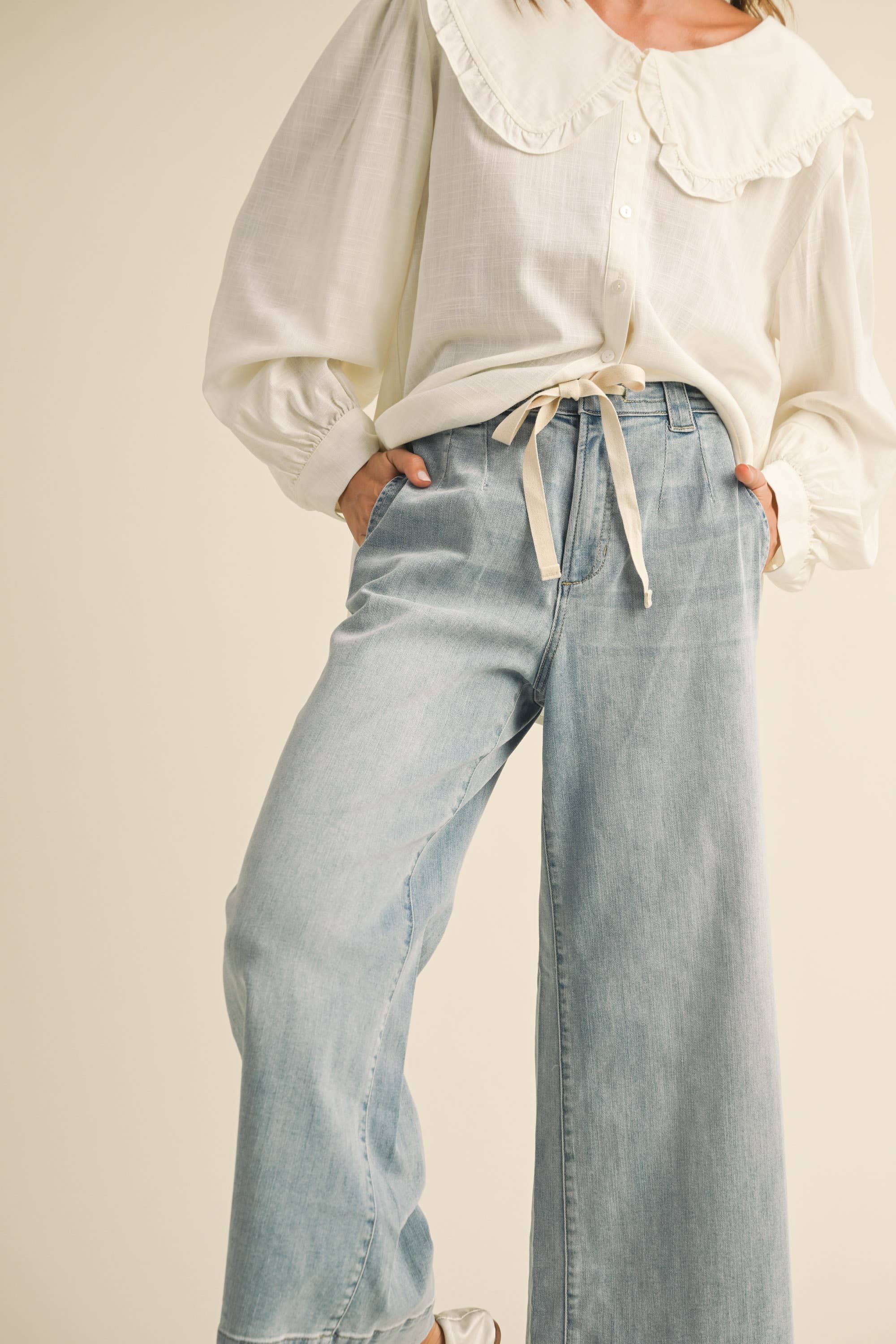 The Washed Denim Front Tie Pant - Image 5